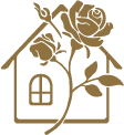image of a cottage and a rose
